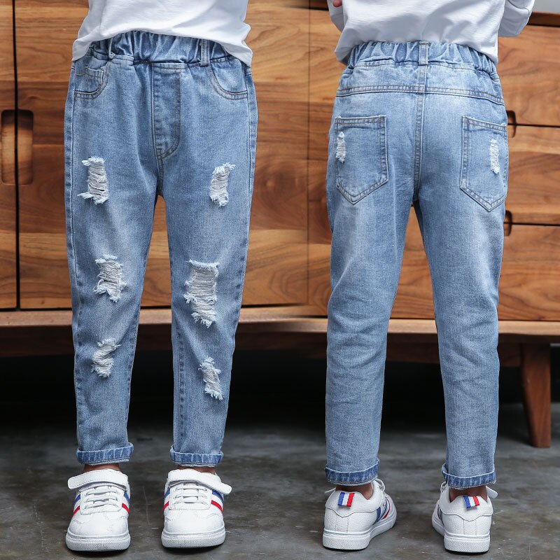 Trasiga jeans för barn flickor jeans pojkar casual haremsbyxor barn babykläder jeansbyxor flicka & #39 ;s trasiga hål jeans 12 år