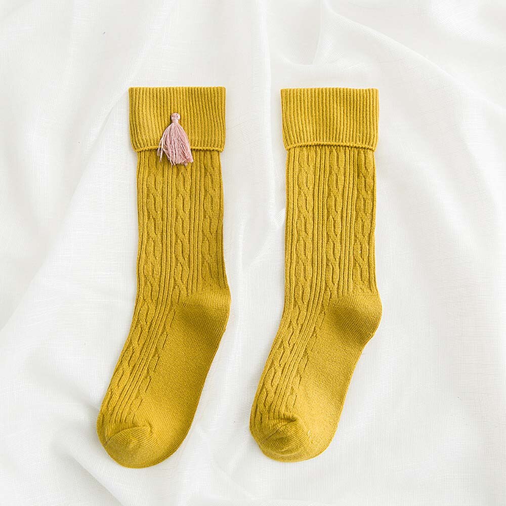 Bas bébé fille genou haut gland long tube jambières hiver automne côtelé princesse enfant en bas âge enfants rayé coton bas: Jaune / 80