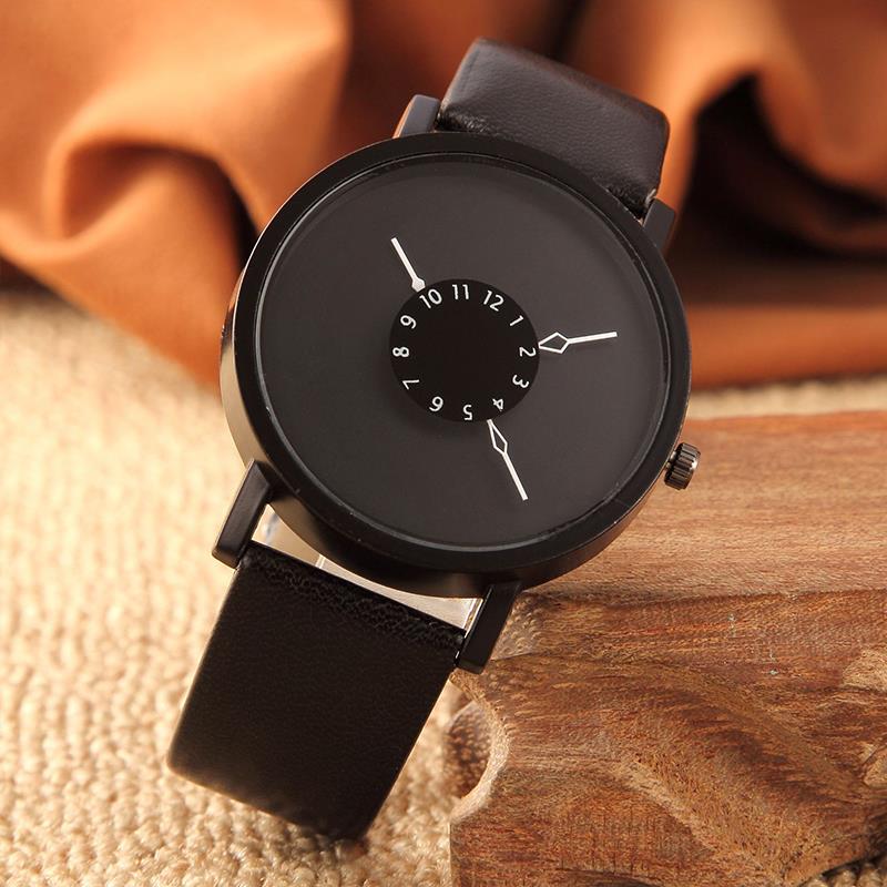 Unisex Minimalist Synthetic Leather Analog Quartz Couple Wrist Watch: black