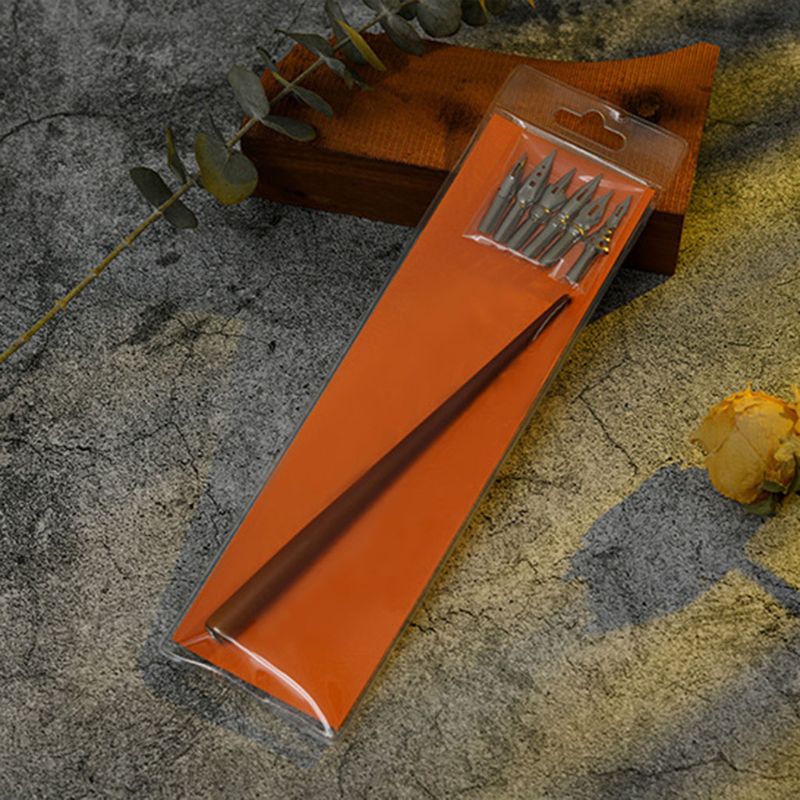 Wooden Manga Comic English Calligraphy Fountain Dip Pen with 6 Nibs Kit for Lettering Sketching Drawing