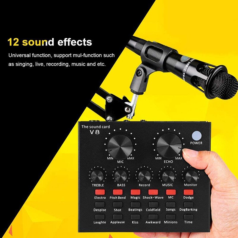 6 Modus Opties/6 Soorten Gameplay/3 Soorten Voice Veranderingen Geluidskaart Voice Changer V8 12-Mode Cool Live Geluidskaart