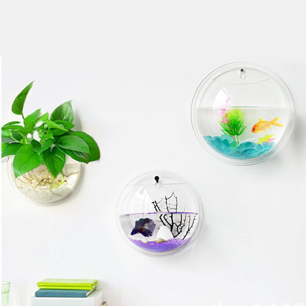Acrylic Wall Mount Hanging Fish Bowl Aquarium Acrylic Tank Beta Goldfish Hanger Plant Transparent Fish Tank Wall Sticker Decor