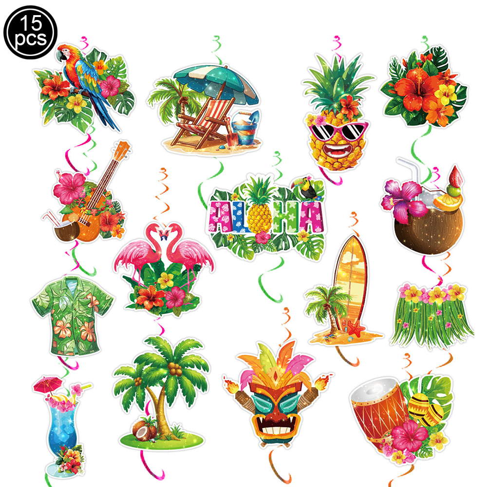 Hawaiiansk luau-fest engangsservice tropisk flamingo paptallerkener kopper servietter sommer strand aloha tema festdekorationer: Multi