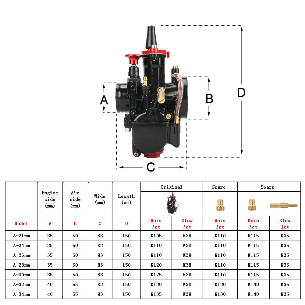 21 24 26 28 30 32 34mm pwk kaasutin maikuni 2t 4t moottoripyörä skootteri utv atv universal