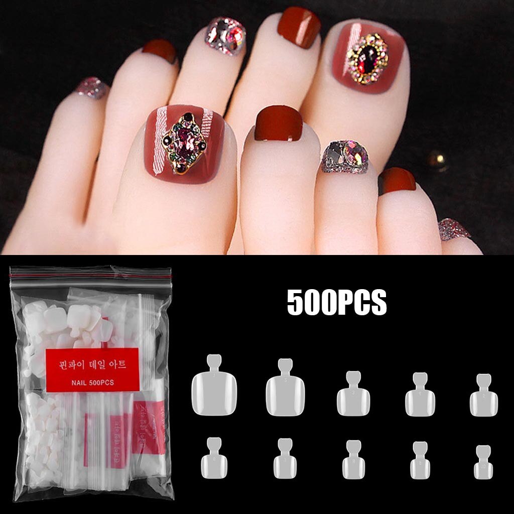 500 Stks/set Nep Kunstmatige Nagels Sticker Natuurlijke Acryl False Teen Nagels Tips Fail Voeten Teennagel Nep Nagels Faux ongle: A