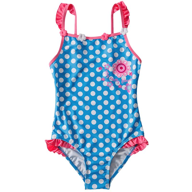 Infant Baby Girls Adorable Dot Print Swimwear Bikinis Ruffles One-piece Bathing Costume Swimsuits for Baby Girls Blue White Dots