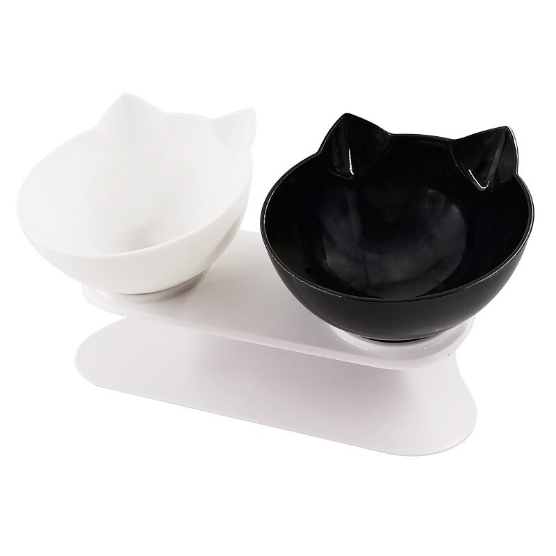 Antislip dubbele kattenbak, hondenbak met standaard, voerbak voor katten, waterbak voor katten, voerbakken voor honden, voerbak voor honden, benodigdheden: Zwart wit