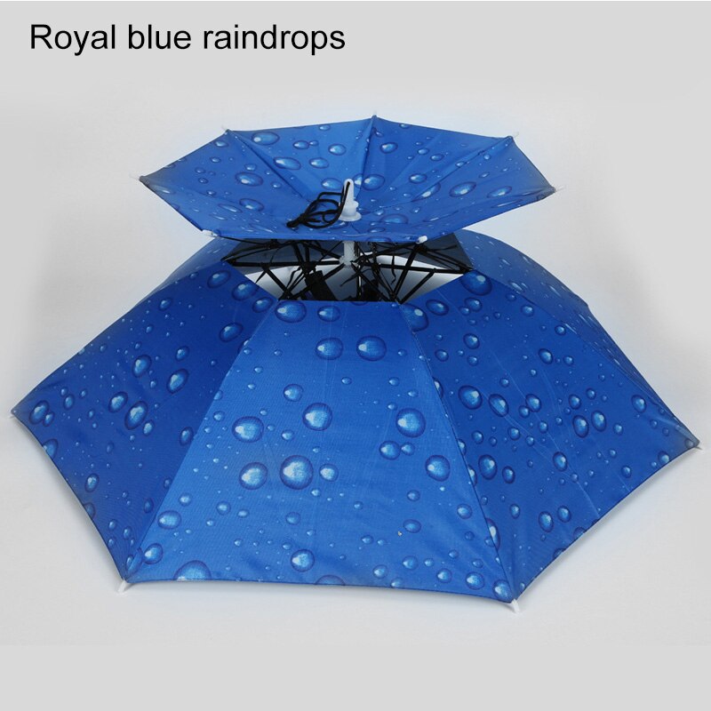 Regntøj sommersol/regn solid dobbelt vindtæt anti-uv paraplyer hat fiskehat bærbar: Marineblå regndråber