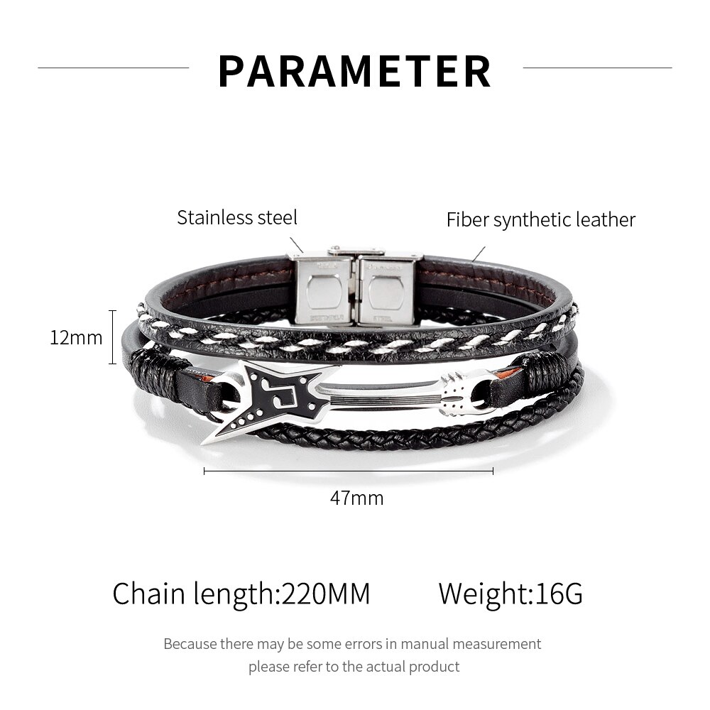 Cyue Europese Mannen Jongen Gevlochten Multi-Layer Leren Armband Muzieknoot Charm Rvs Knop Polsbandje ZYLB0180