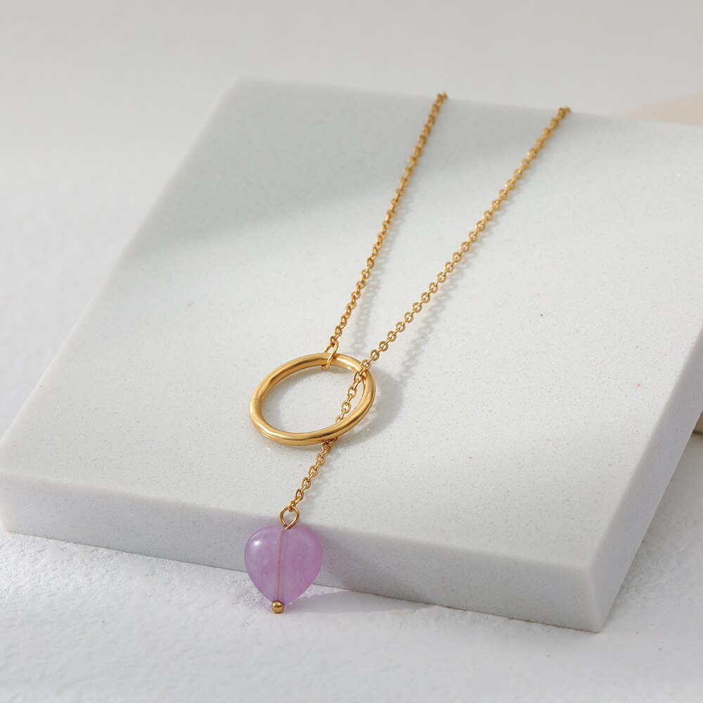 Stainless steel waterproof fade color opal stone 18k real gold plated niche high sense ladies pendant necklace