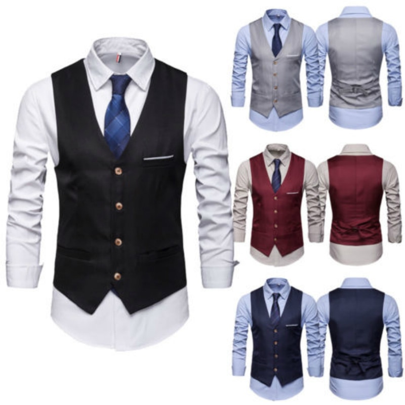 Kjole vester for menn slim fit herre dress vest herre vest gilet homme uformell ermeløs formell forretningsjakke