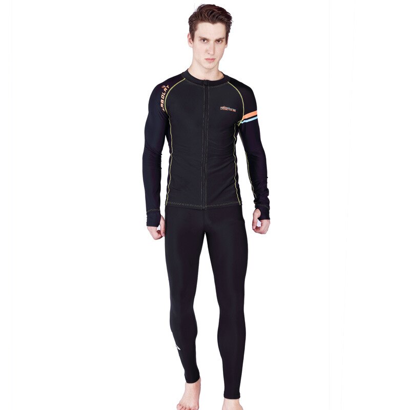 SABOLAY Men's Lycra Long Sleeve Rash Guard Suit Surf Swim Swimming Shirt Long Pants Couple Suit Black Diving 2 Pieces Set