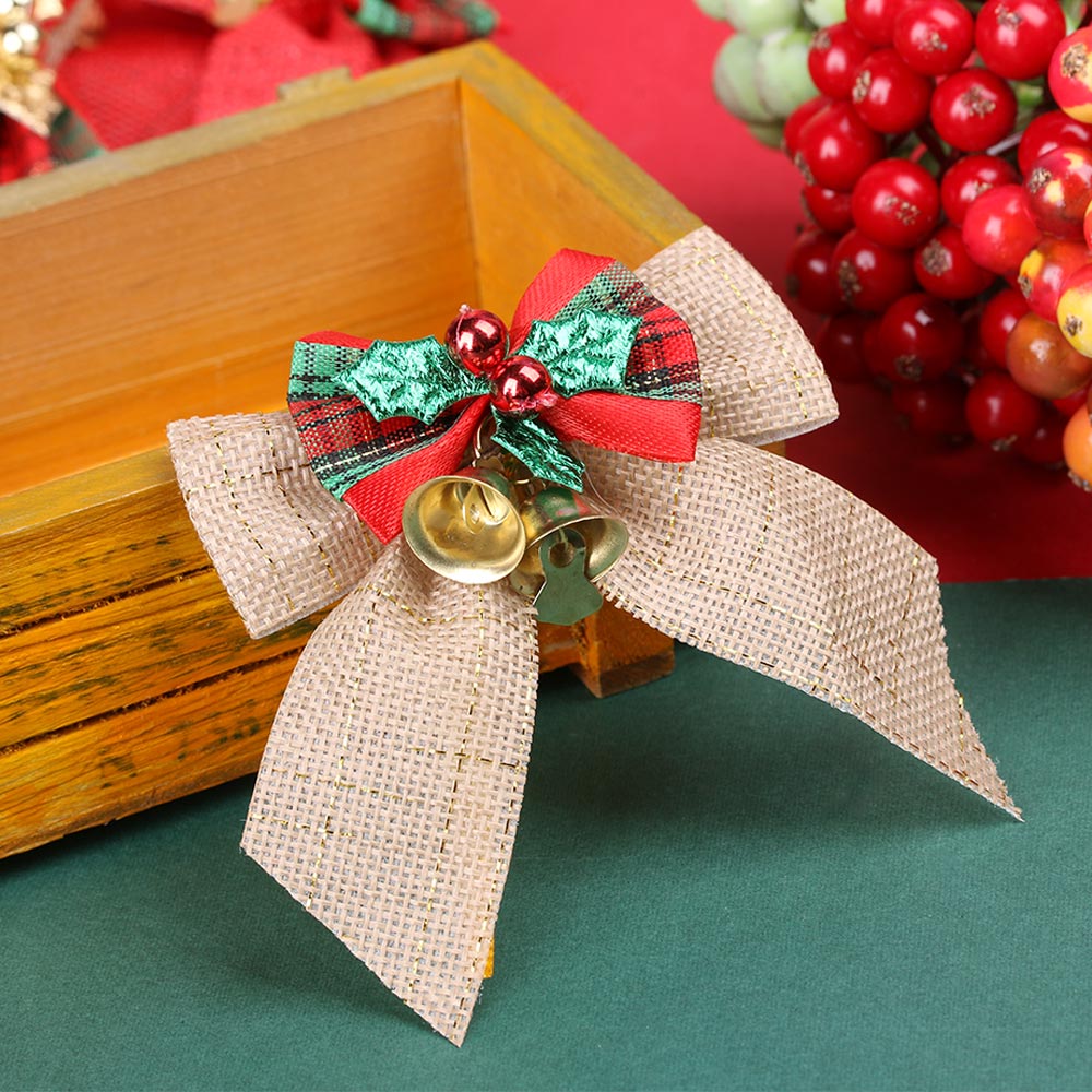 1pc julesløjfe med jernklokke juletræ hængende ornament gør-det-selv håndværk havebryllupsartikler festdekoration