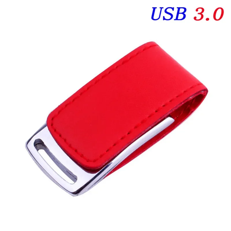 JASTER USB 3,0 unidad Flash con logotipo personalizado gratis, , memoria Stick, disco U de cuero y Metal, 32GB, 64GB, 128GB,: Rojo / 32 GB