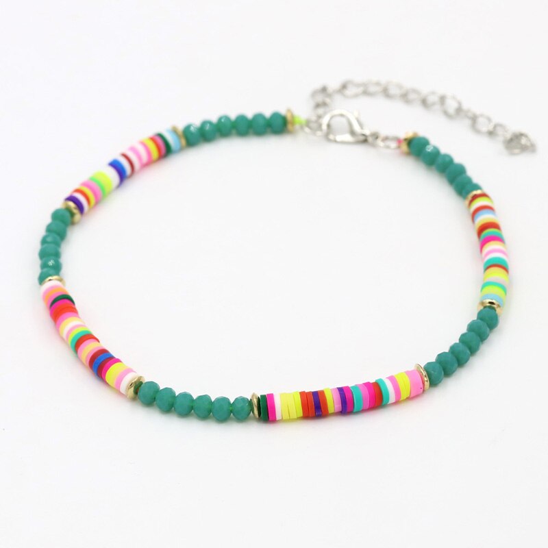 Bracelets de cheville pour femmes, bijoux bohèmes, réglables, colorés, en argile polymère, perles de cristal, chaîne de cheville pour la plage, pieds nus