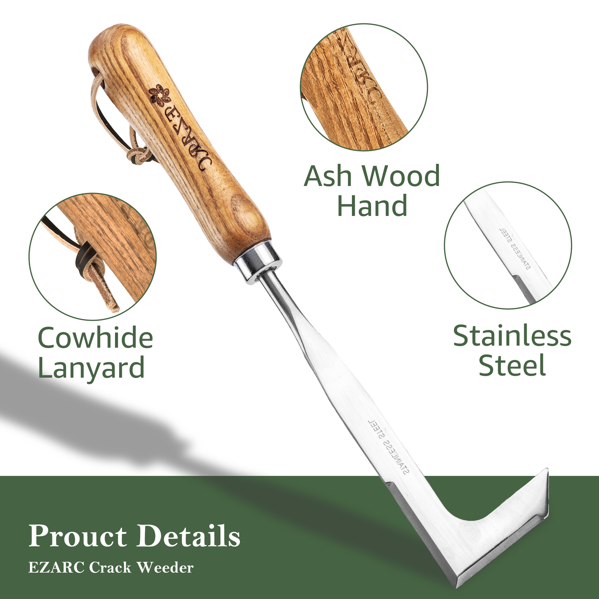EZARC Crack Weeder, Crevice Weeding Tool, 11.2" Stainless Steel Manual Weeder, L-Shaped Puller Spatula, Weeding Sickle