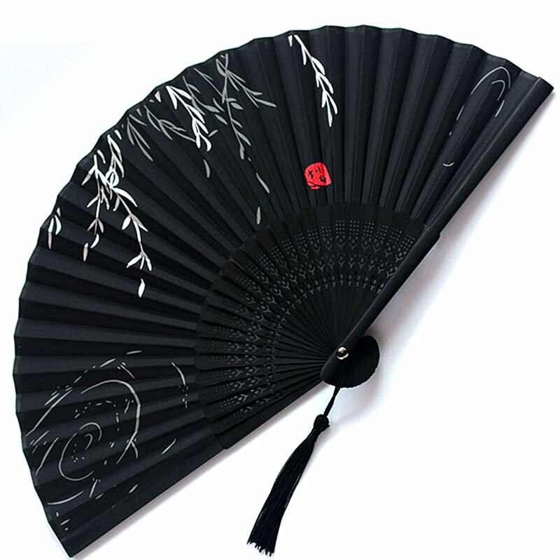 Chinese Japanse Vouwen Ventilator Houten Schacht Klassieke Dans Fan Kwastje Elegent Vrouwelijke Fan