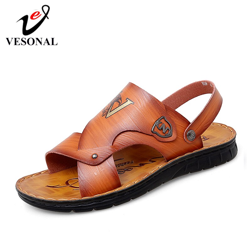 VESONAL sandals men shoes summer Men's Casual sandles slide Slippers PU leather beach sandalias hombre