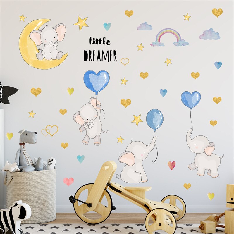 Cartoon Teddy Bear Sleeping on The Moon and Stars Wall Stickers for Kids BedRoom Baby Room Decoration Wall Decals Room Interior