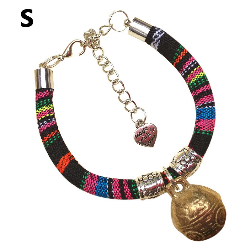 Collier de laisse pour animaux de compagnie avec grande cloche coloré Style ethnique chaton chiot collier colliers pour chats chiens vj: Black / M