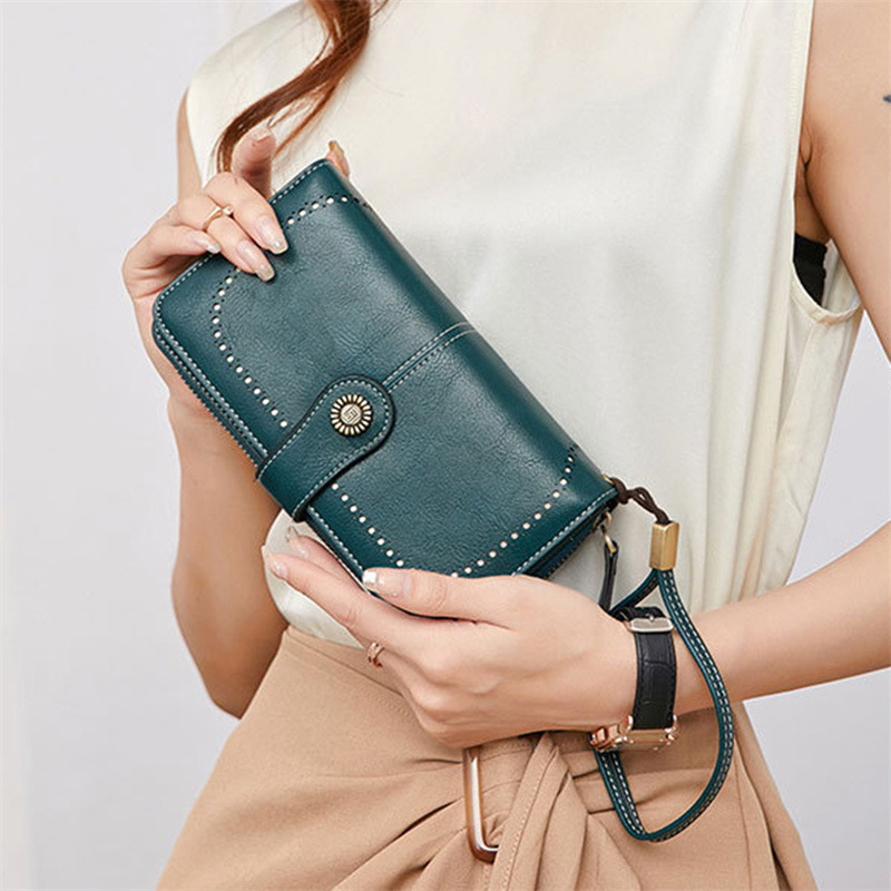 Vintage Ladies Long Leather Wallet Retro Natural Skin Zipper Coin Bag Card Holder Large Capacity Wallet For Girl