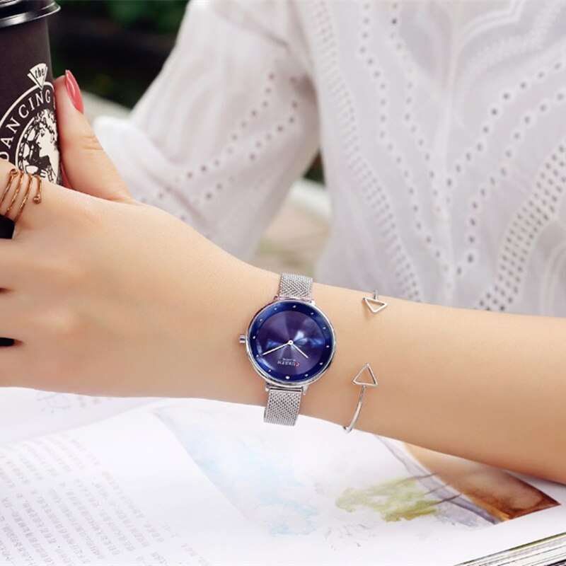 Womens Gold Horloge Mode Strass Quartz Dames Armband Horloges CURREN Vrouwelijke Klok Staal Mesh relogio feminino