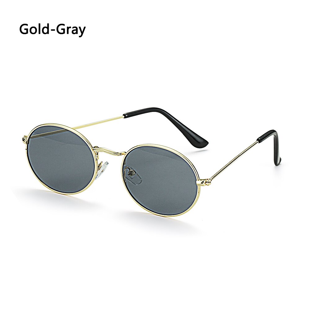 Vintage Small Metal Frame Oval Sunglasses Women Men's UV400 Shades Retro Sun Glasses Summer Beach Outdoor Hiking Eyewear: Gold-Gray