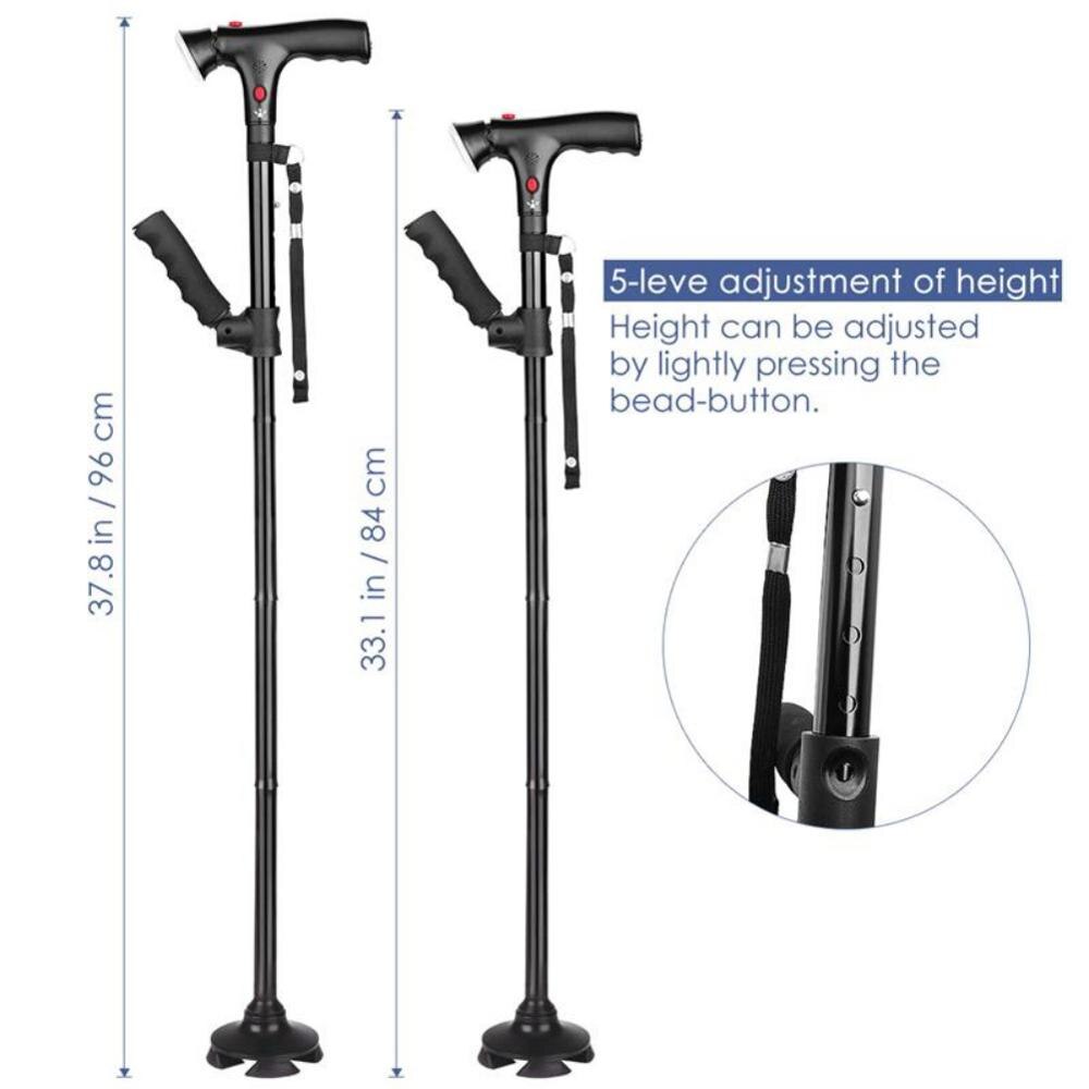 Outdoor Smart Cane Four Foot Non-slip Adjustable Height Stick With Lamp Old Men Walking Stick