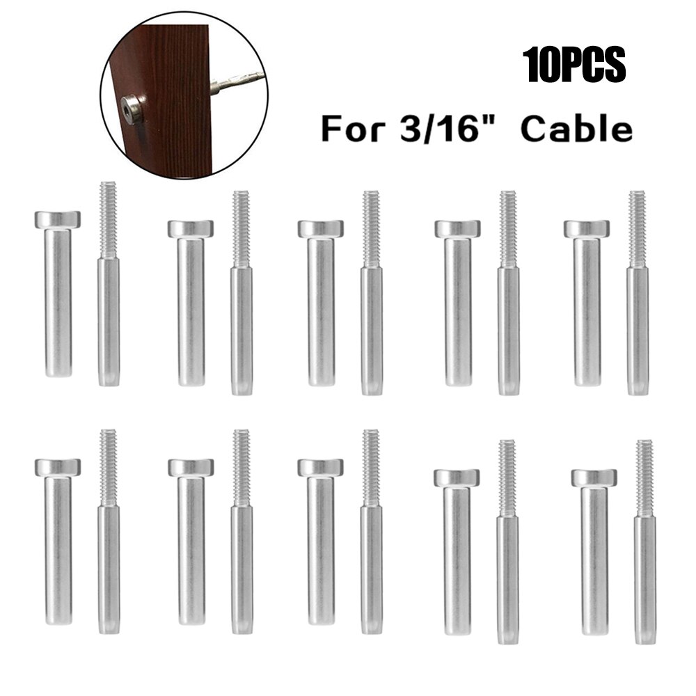 5PCS Stainless Steel Invisible Receiver Stud Swage End Fitting Cable Threaded Stud Terminal For 1/8" Cable Railing