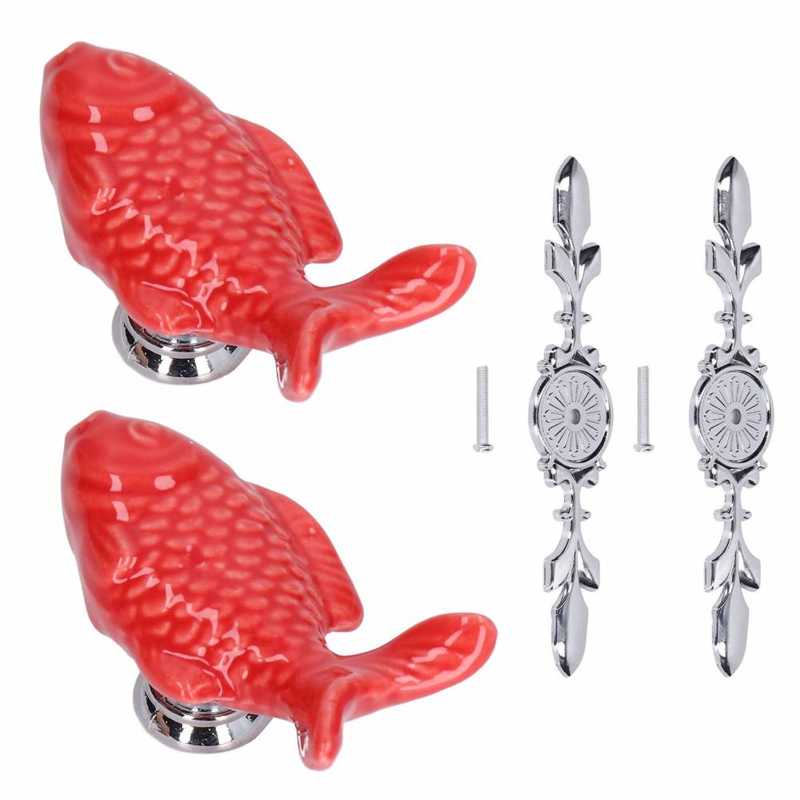 Drawer Knob Wardrobe Knob 2Set Wear Resistant for Furniture Decoration for Kitchen: 1077D Red Grass Carp