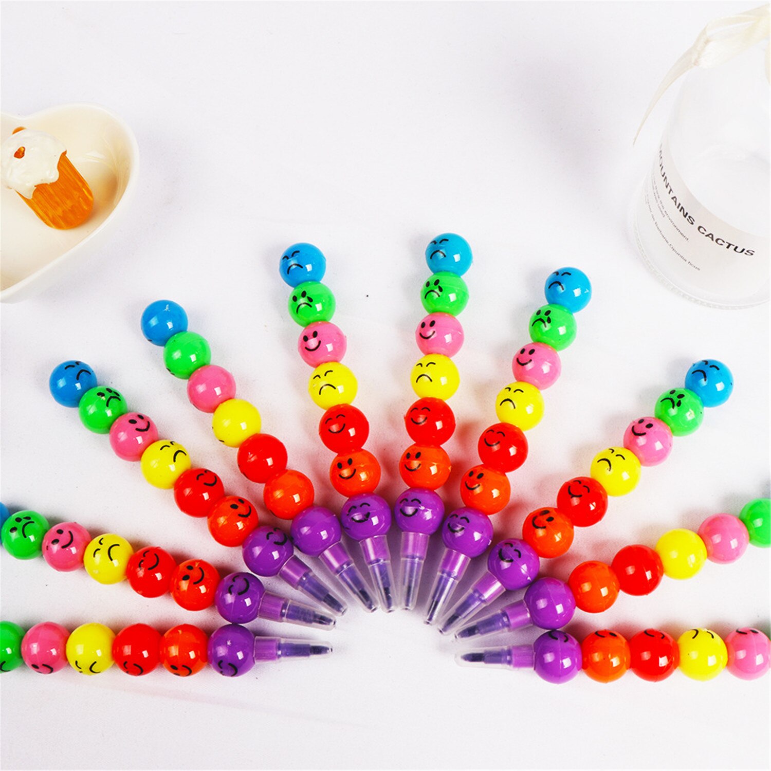 7 Color Crayons Cartoon Smiley Face Expression Candy Gourd Pen Children Students Painting Stationery School Office Supplies