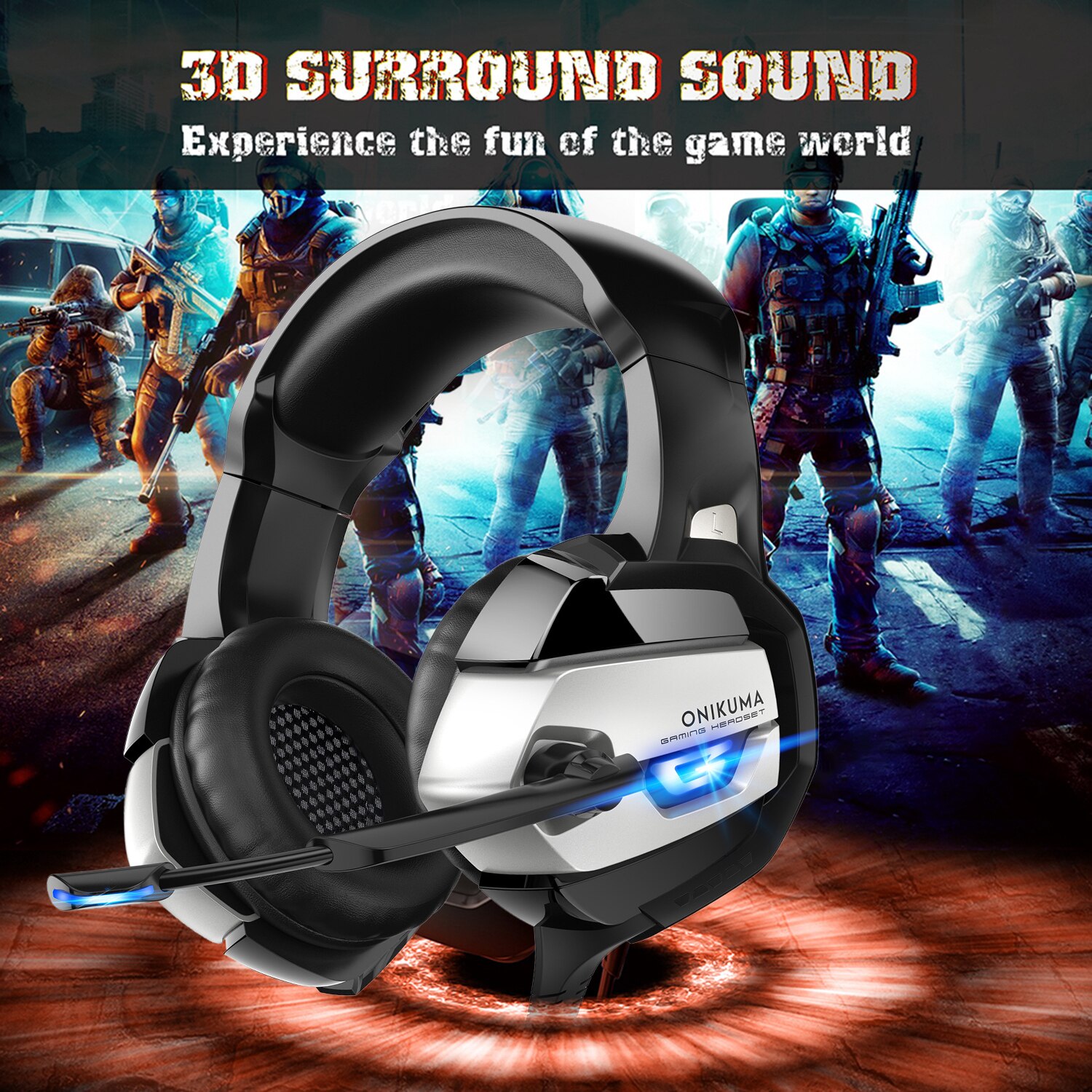 ONIKUMA K5 Gaming Headphones Deep Bass Stereo game Headset with Mic LED light for Laptop Computer PC PS4 Xbox