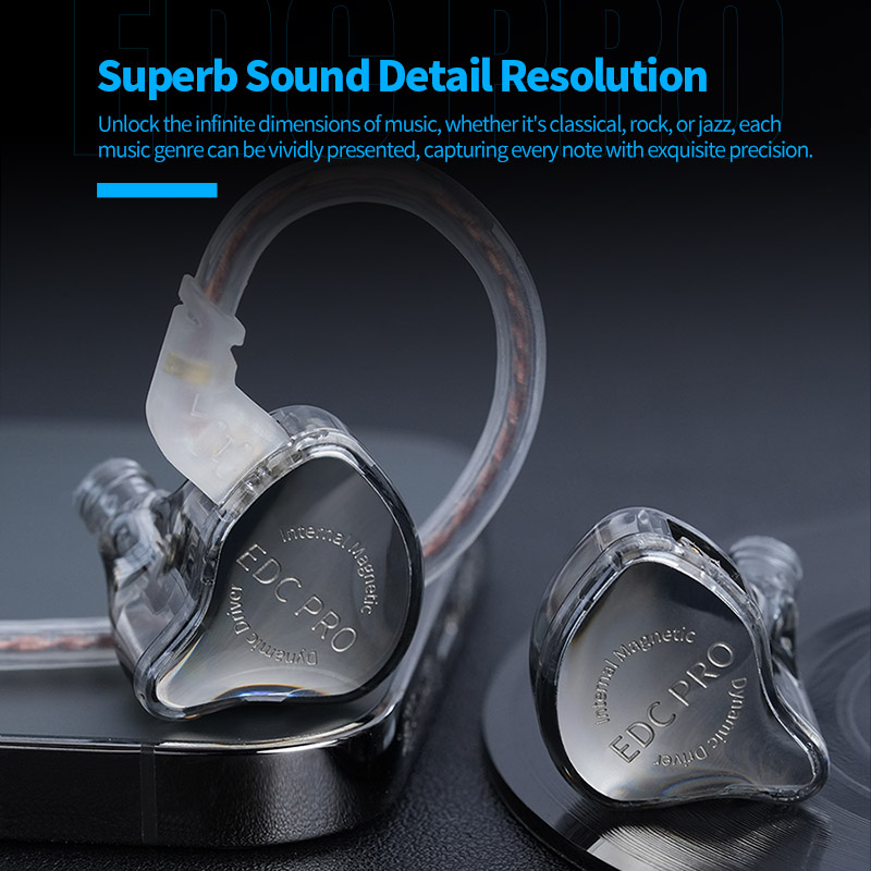 KZ EDC PRO HIFI Best In-ear Wired Earphone Large Dynamic Drivers Monitor Headphone with Detachable Audio Cable