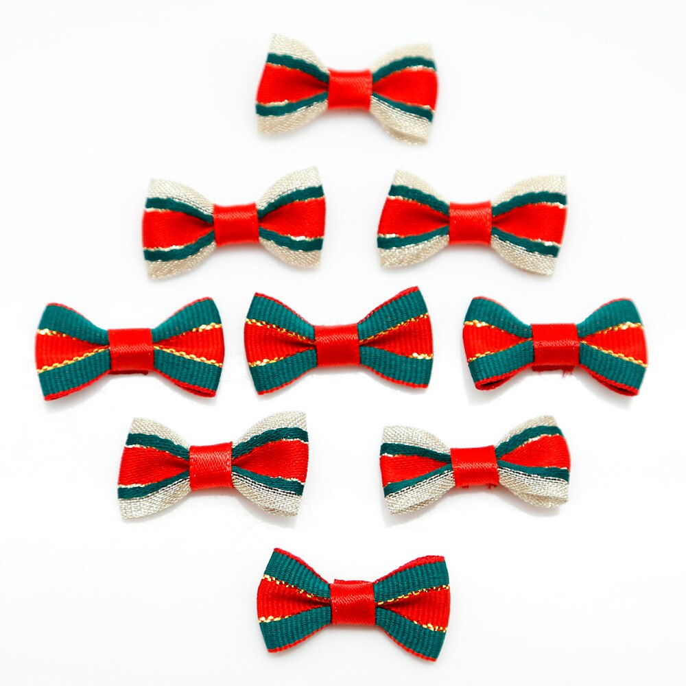 Laços de fita de cetim vermelho/verde, 20 peças, para costura, decoração artesanal para festa/casa/roupa/decoração de cabelo 3x1.5cm