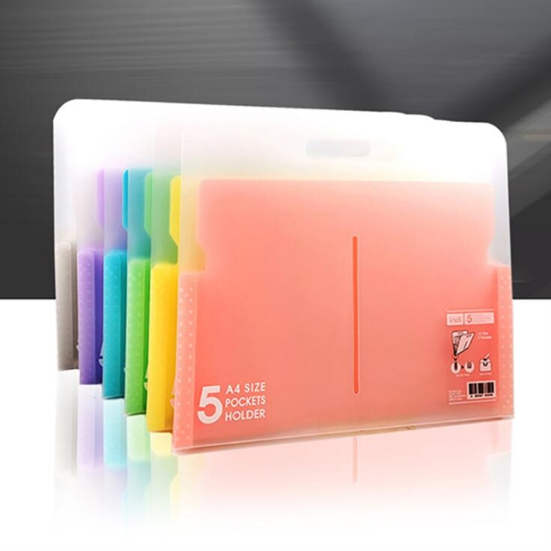 Multi-layer PP 6 color folder A4 student organ file plastic paper data bag Filing Products 5 index document bag