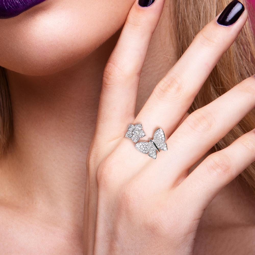 Santuzza zilveren ring voor dames 925 sterling zilveren verstelbare prachtige vlinderring glanzend witte zirkonia sieraden