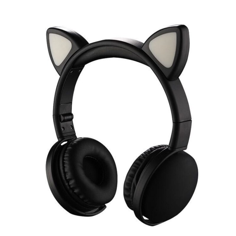 Wireless Headphones With LED Light Cat Ear Noise Cancelling Bluetooth Headphones Bluetooth 5.0 Kids Girl Headset With Mic: black