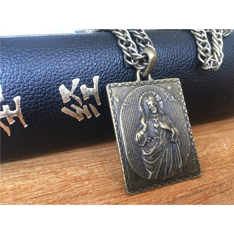 Retro Brons Gesneden Jezus Heilig Hart Pictogram Ketting Hanger Katholieke Christelijke Religieuze Sieraden Imagenes Religiosas