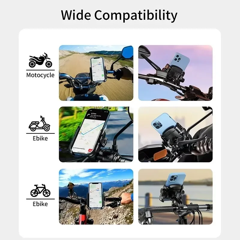 Motorcycle Bicycle Phone Holder Fast Charging USB-C Charger Moto Motorbike Mirror Stand For 4.7-7.2” Smartphones Handlebar Mount