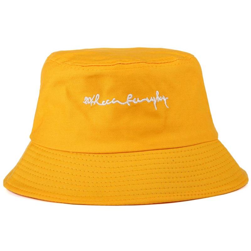 Brevbroderi unisex bøtte sommer fiskelue utendørs panama solhatt menn kvinner hofte hopp fiskerhatt: Gul