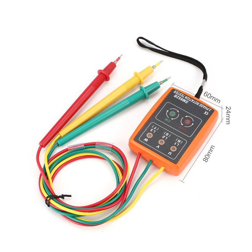 SM852B 3 Phase Rotation Tester Digital Phase Indicator Detector LED Buzzer Phase Sequence Meter Voltage 60V~600V