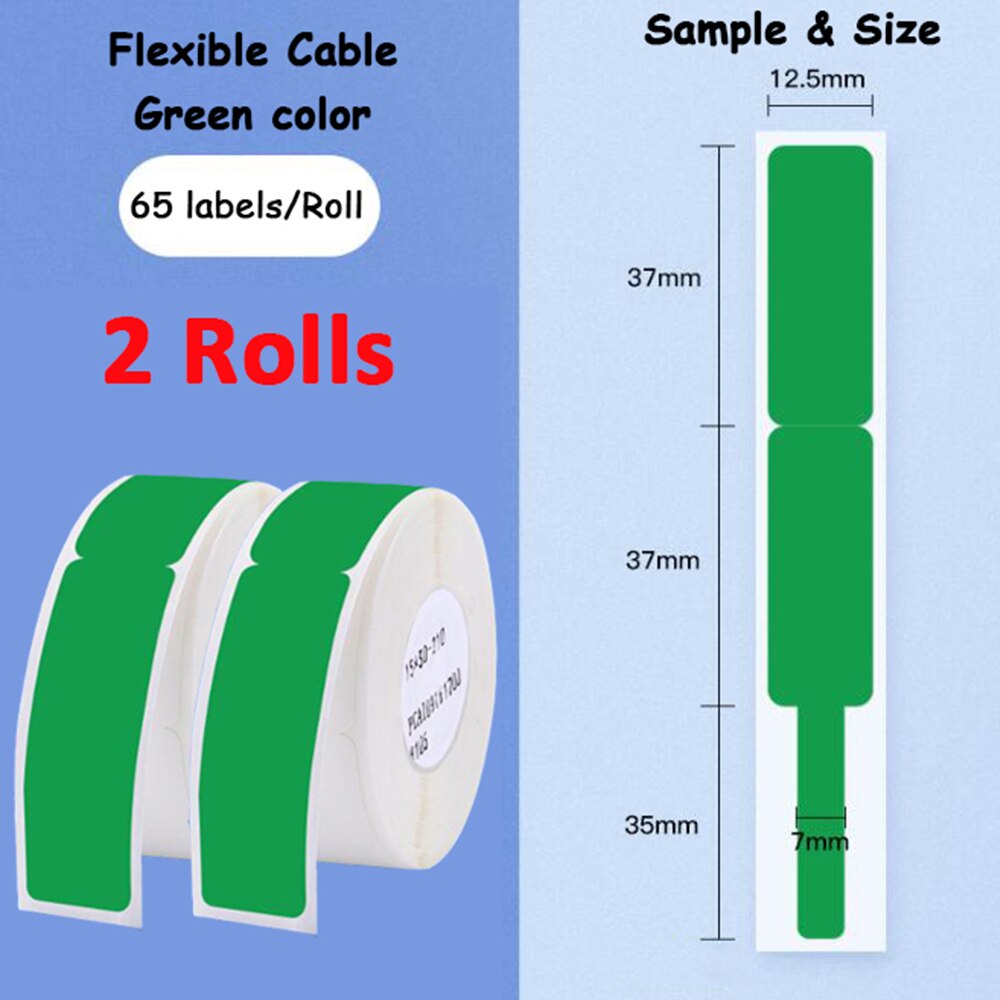 2Rolls Niimbot D11 D61 Self Adhesive Cable Stickers 12.5mm*109mm Waterproof Identification Fiber Wire Tag Cable Labels Sticker: 2Roll  green Sticker
