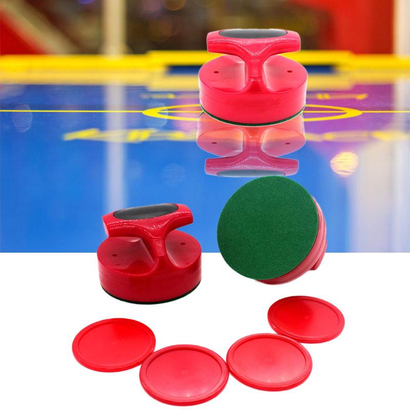 Airhockey-skubbere og hockey-pucke flotte målhåndtag padler erstatningstilbehør til spilleborde  (2 slag 4 puck)