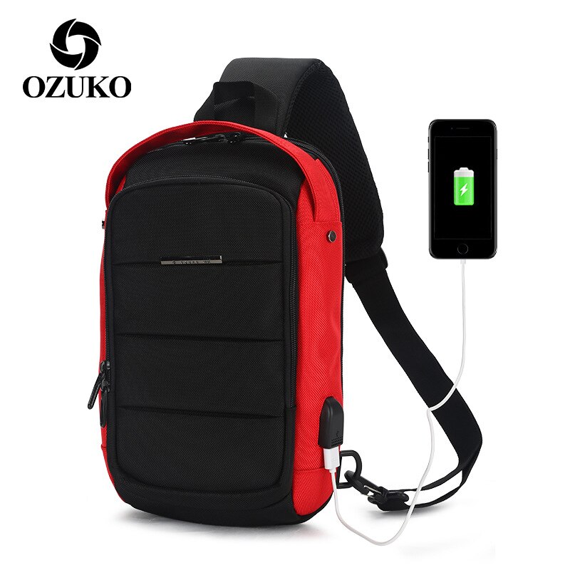 OZUKO sacs à bandoulière imperméables hommes poitrine Pack homme sac à bandoulière grande capacité Oxford poitrine sacs USB sacs de charge pour hommes