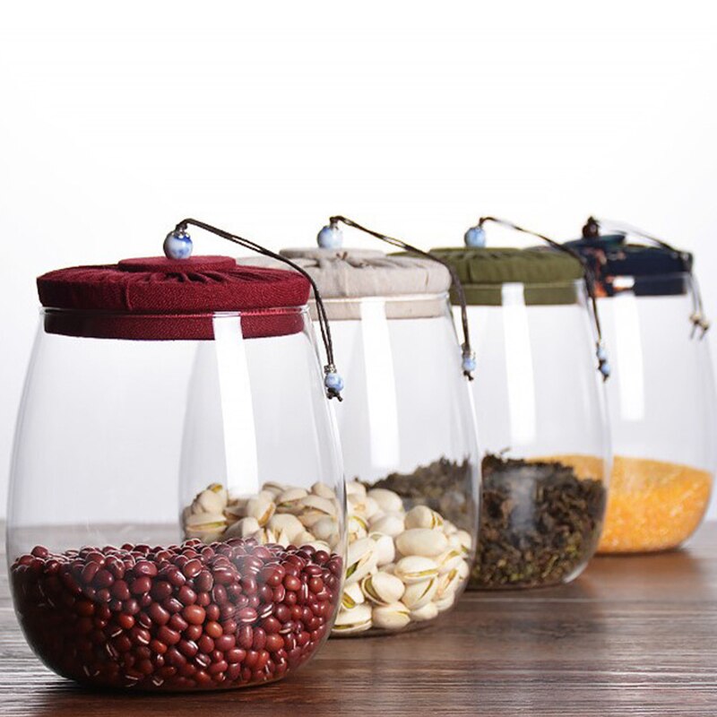 1000ml Glass Food Storage Jars, Borosilicate Glass Containers with Cloth Lid, Kitchen Storage Container, Glass Canister Set
