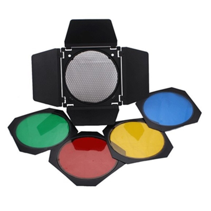 Godox – support réflecteur Bowens, pour Flash de Studio + porte de grange BD-04 grille nid d&#39;abeille + 4 filtres de couleurs