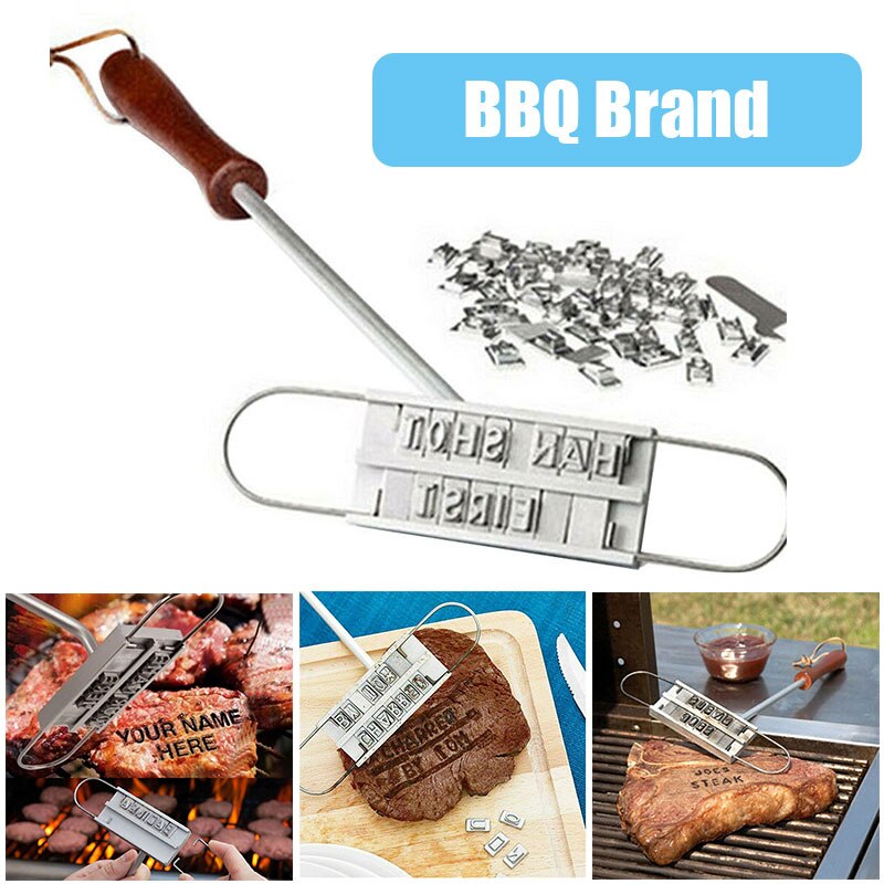 Printed Barbecue Wooden Handle Stamp Grill Meat DIY Steak Branding Iron Tool BBQ Kitchen: Default Title