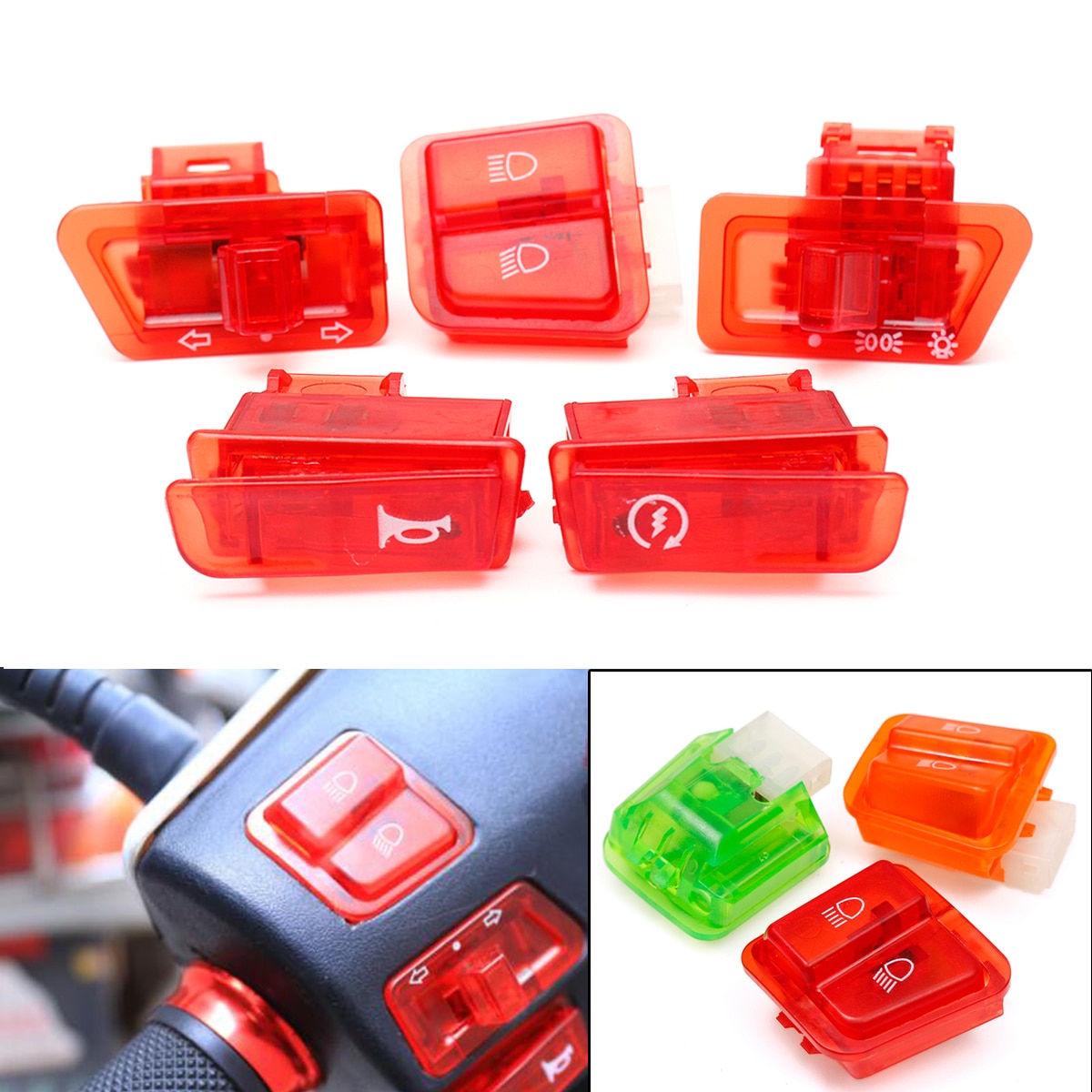 5 unidades/lote de luces para cabeza de motocicleta, atenuador de señal de giro, botón de interruptor único para GY6, 50CC, 125CC, 150CC, Scooter, ciclomotor