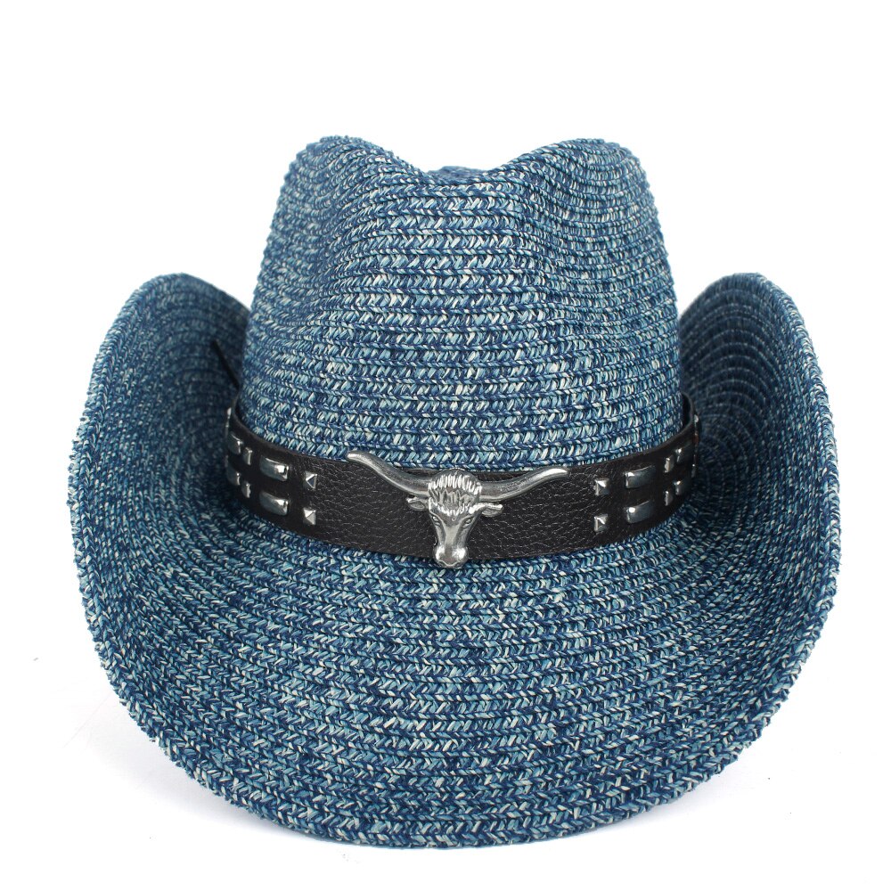 Frauen Hohl Western Cowboy Hut Dame Sommer Stroh Bohemian Quaste Sombrero Hombre Strand Cowgirl Jazz Sonnenhut: Dark Blue