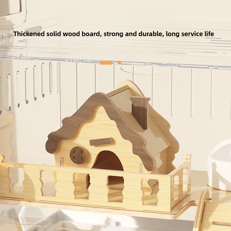 ‌ Jaula para hámster acrílica grande, hábitat de villa de lujo transparente para hámster dorado, casa para animales pequeños de fácil limpieza con accesorios